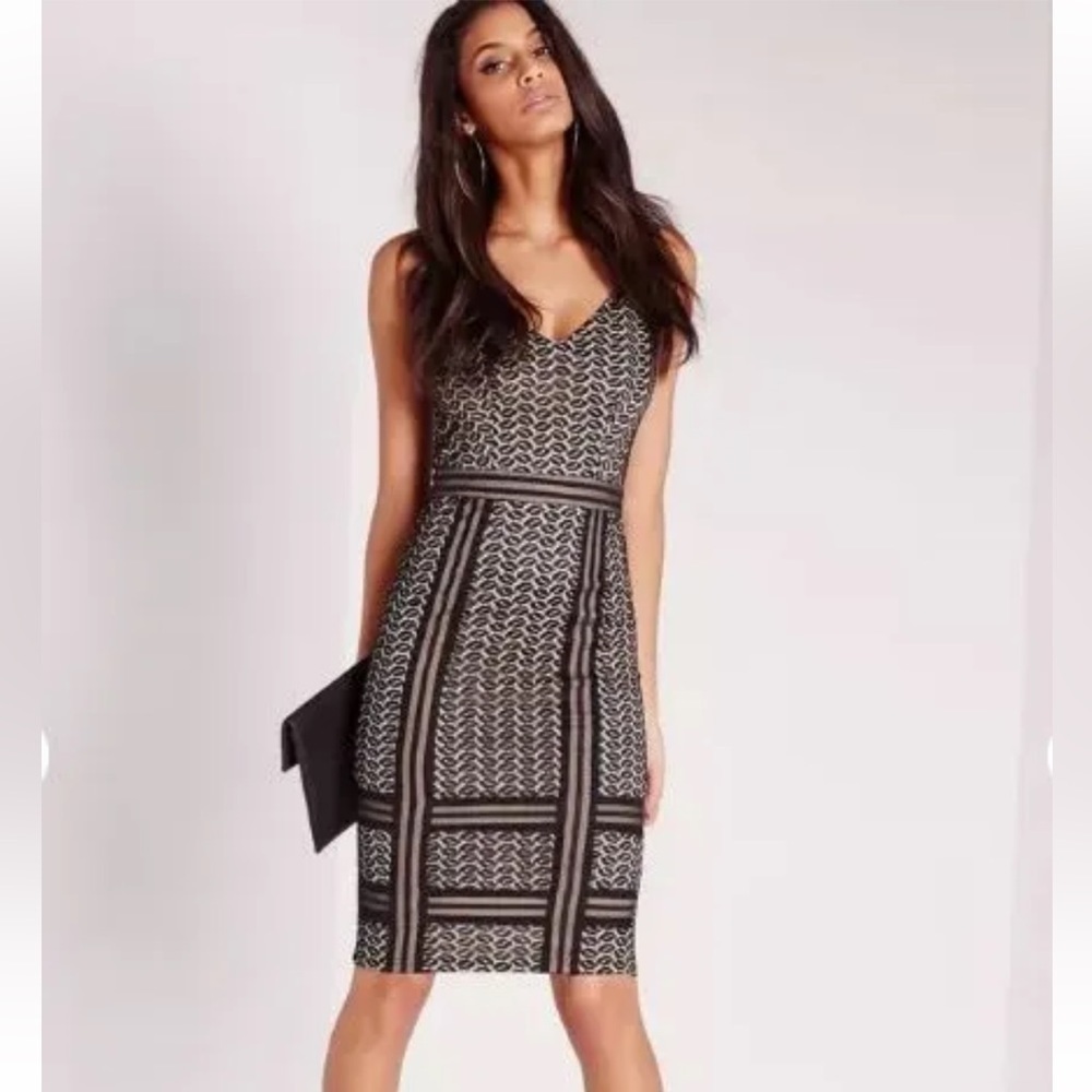 Missguided x Nordstrom Strappy Midi Bodycon Lace Dress- Size US 8 UK 12